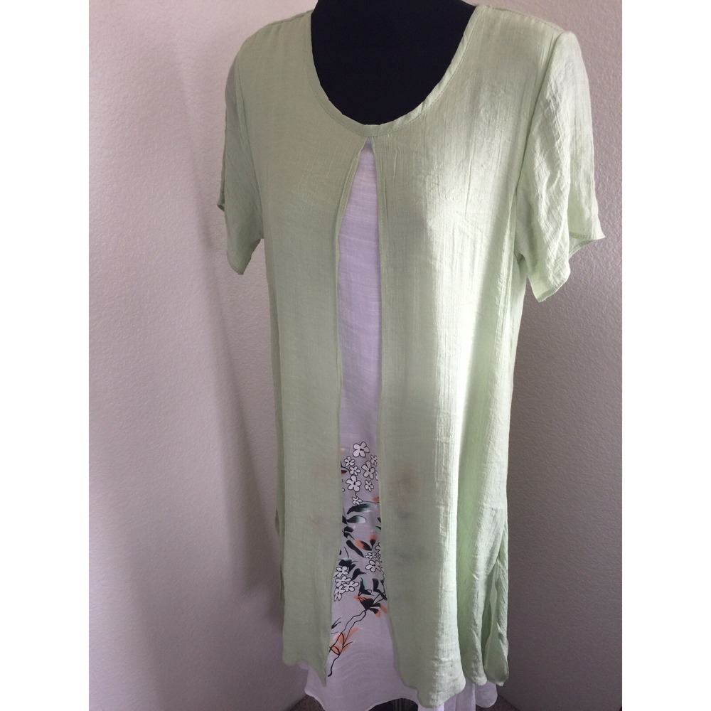 BEACH LUNCH LOUNGE Women's Dress Pretty Gauze Cotton Green white Floral print S